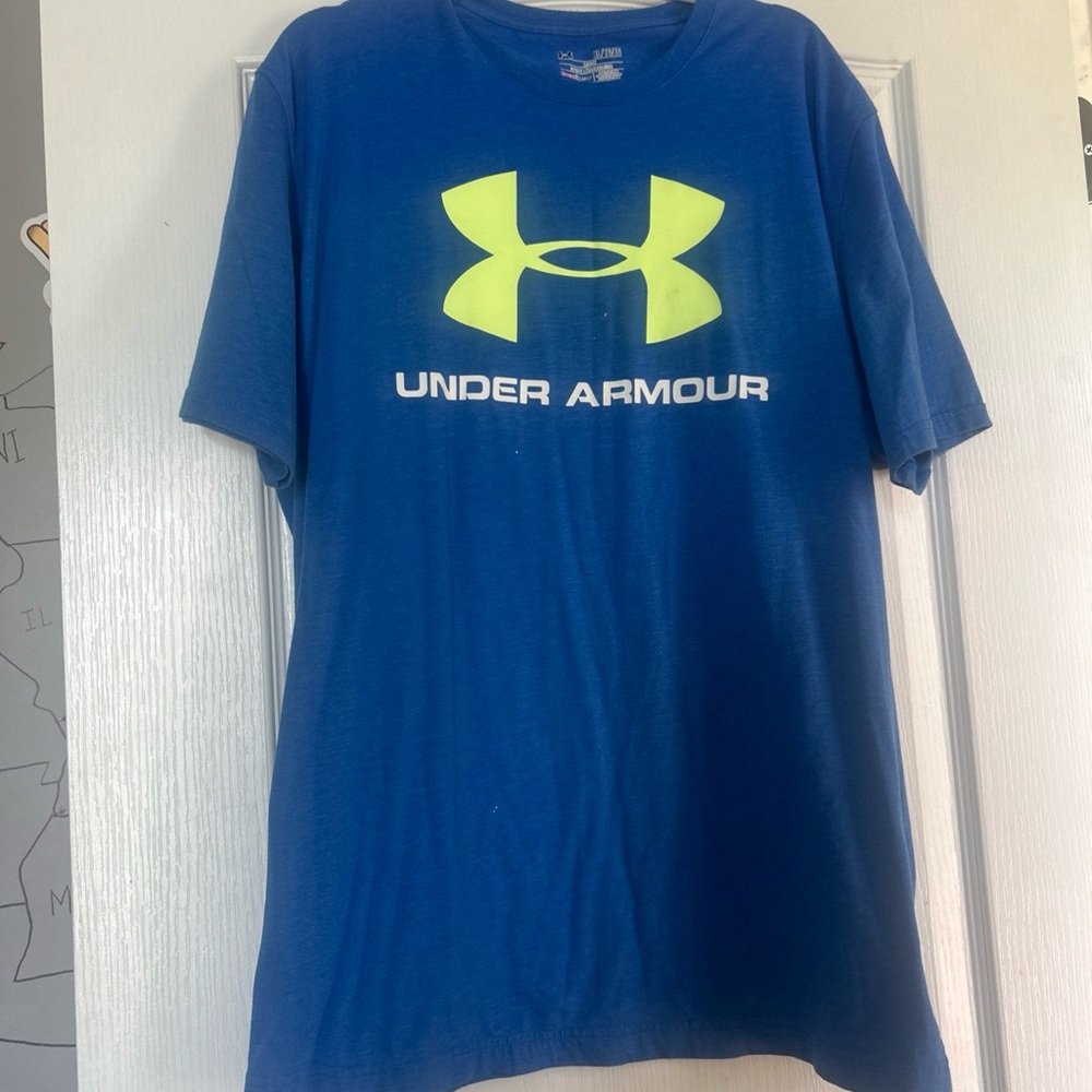 Under Armour Men’s Royal Blue Short Sleeve Tee with Neon Yellow Logo